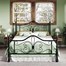 Queen Size Bed Frame with Headboard,Metal Bed Frame with Butterfly Pattern Desig