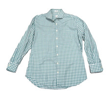 PETER MILLAR Shirt Green Gingham Check 100 Cotton Long Sleeve Size L Casual