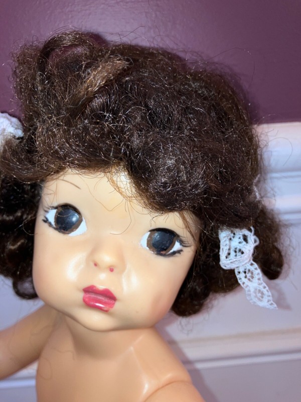 Vntg Brunette Terri Lee doll in red school dress w extra clothing bib raincoat