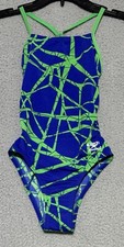 Speedo Endurance Racing Cut One Back Blue Green Swimsuit Womens Size 26 NEW