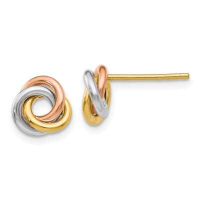 Echte 14K dreifarbige gedrehte Knoten Ohrstecker; Damen & Herren