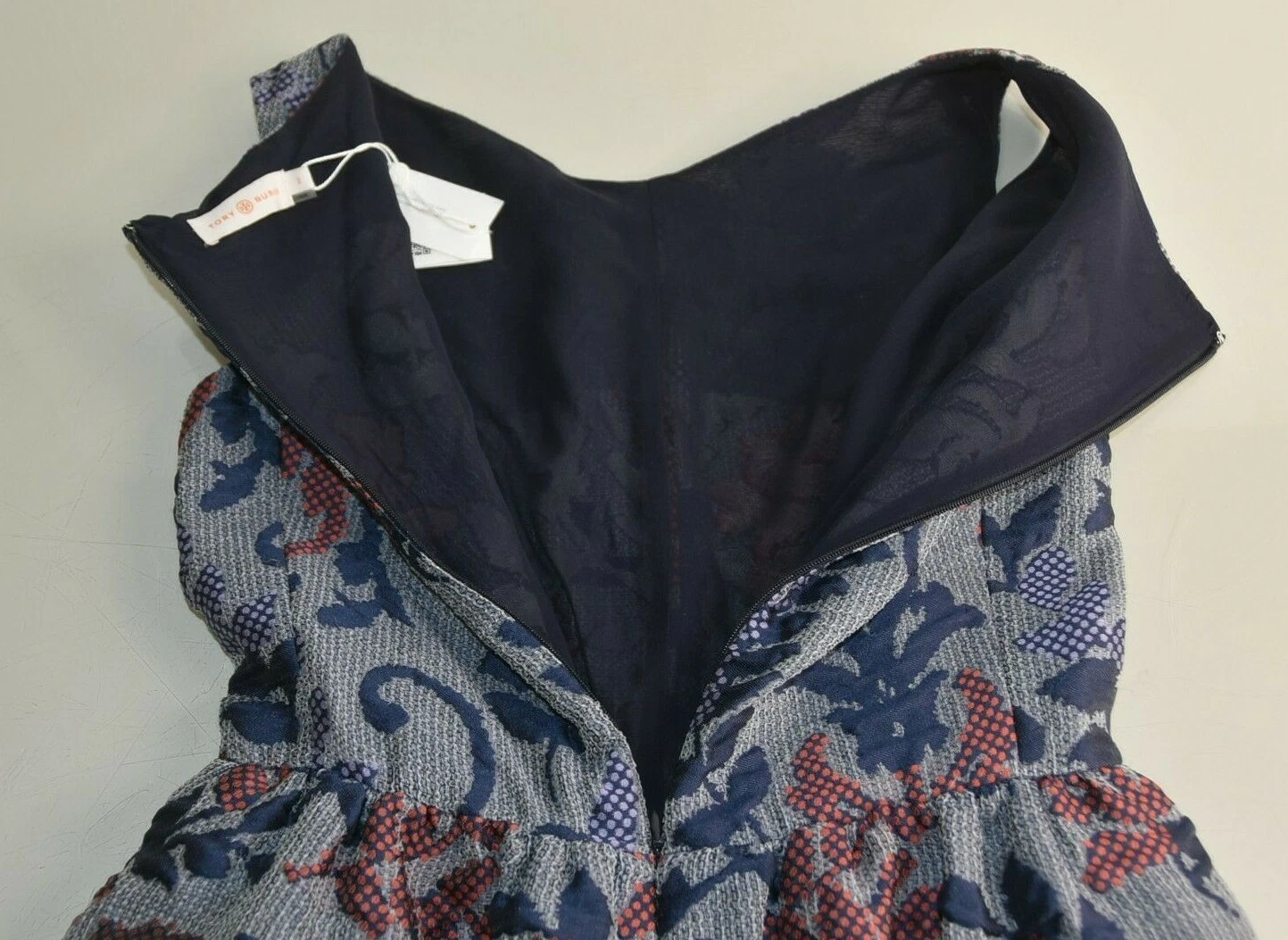 Abito Nuovo Abito TORY BURCH Jacquard Rosso Navy CLOQUE TRATTEGGIATE COLLO A BARCA $2495 2