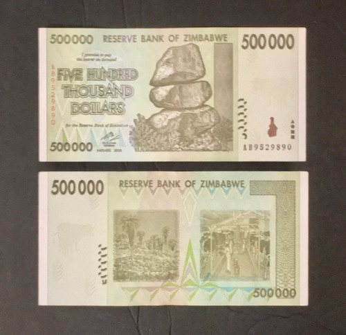 100 pcs x 500,000 Dollar Zimbabwe VF-XF 2008 Banknotes (Full Bundle) 