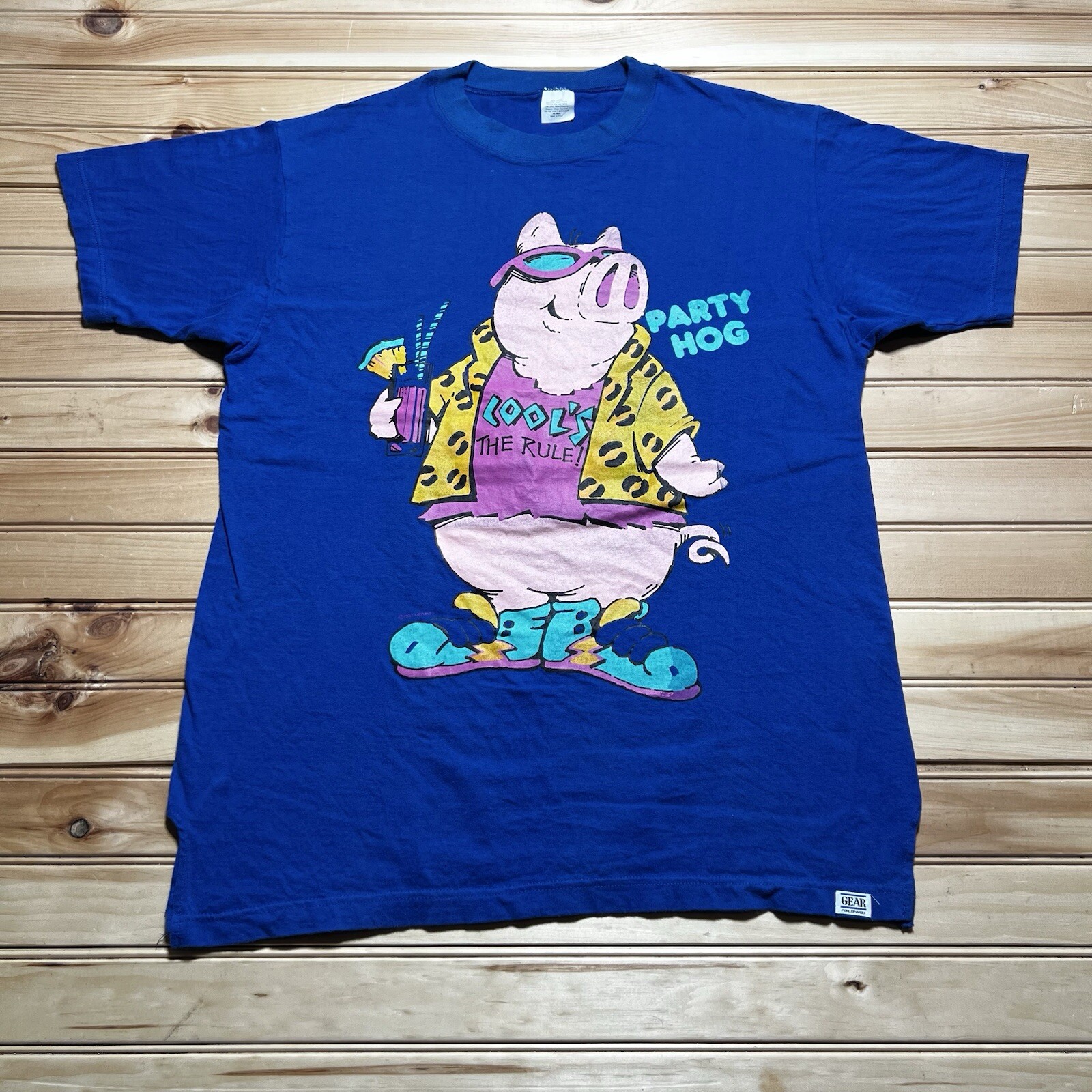 Vintage 90s Party Hog “ Cool’s The Rule! ” Cartoon Pig Graphic Shirt Size XL