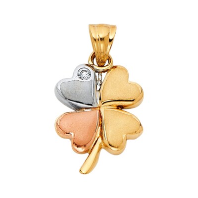 14K Tri Color Gold Herz Kleeblatt Anhänger