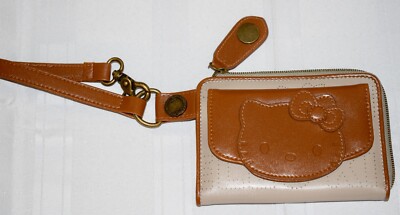 Hello Kitty Sanrio Brown & Grey Zip Around Wristlet Wallet Bag Kitty Logo ~ US13