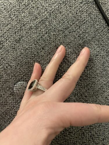 14K White Gold Lady's Ring w/ Smoky Quartz Center Stone And Diamonds - Picture 4 of 5