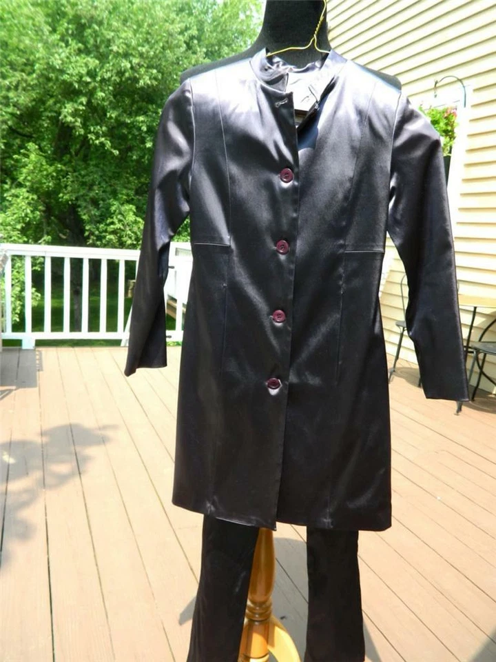 Monkey Wear Stretch Satin Skinny Pant Suit w/Long Jacket Dark Plum Girls sz 12 - Image 2 of 4