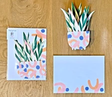 Pop-Up Card 3D Pink & Green Leaf House Plant PAPER SOURCE New NWT Greeting Card