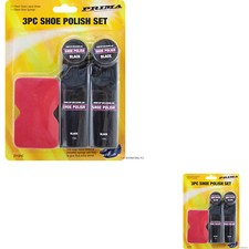 3PC SCHWARZ SCHUHCREME SET BÜRSTE GLANZ POLI...