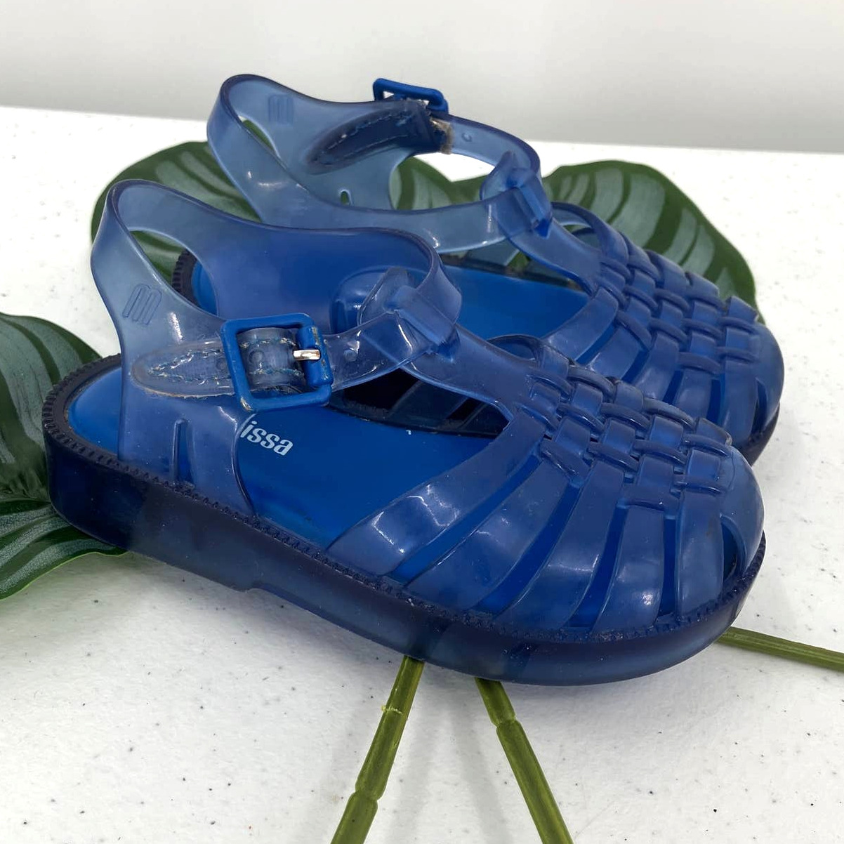 Mini Melissa Navy Blue Hook Loop Buckle Possession Fisherman Jelly Sandals Shoes