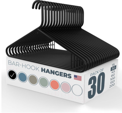 Strong Plastic Clothes Hangers, Made in USA - 30 Pack, Heavy Duty Closet Use