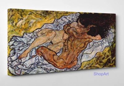 SHOPART Egon Schiele The Embrace L'Abbraccio Stampa su Tela Vernice Effetto Pennellate