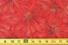 17" Long, Vintage, Metallic-Gold & Red Poinsettias Quilt Cotton, Westwood,P3754