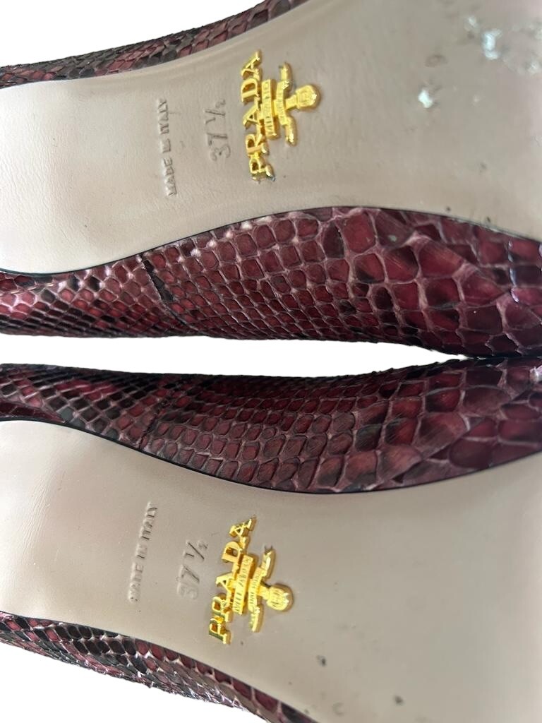 PRADA Burgundy Platform Pumps Python Leather Almo… - image 15