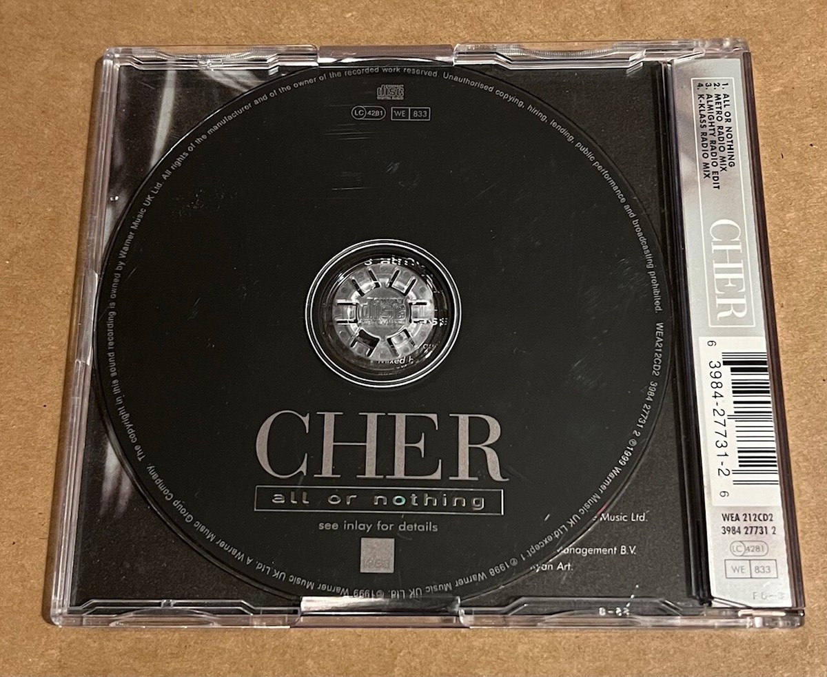 シェール　All Or Nothing 　US盤 貴重 CDシングル Cher - All or Nothing RARE out of print import CD single '99