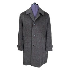 Lodenfrey Overcoat Green Window Pane Wool Mohair Mid Length Men's UK 42S A/D 26
