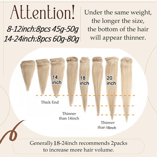 8 Pieces 100% Remy Clip In Real Human Hair Extensions Full Head Weft Highlight - Picture 6 of 55