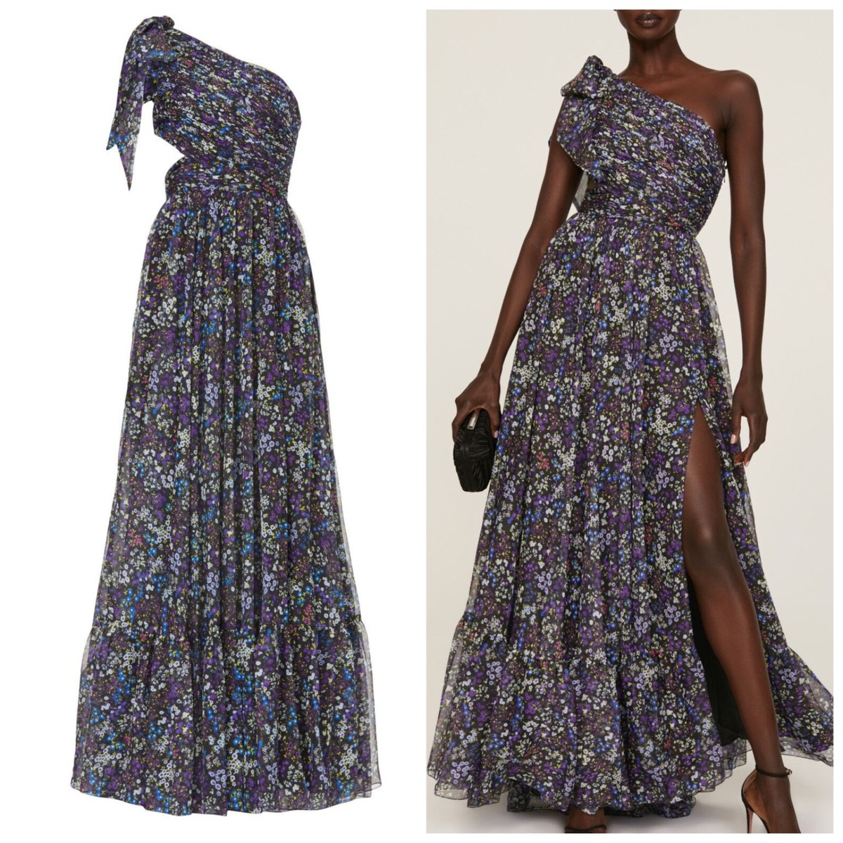 Ieena for Mac Duggal One Shoulder Floral Gown Maxi Dress