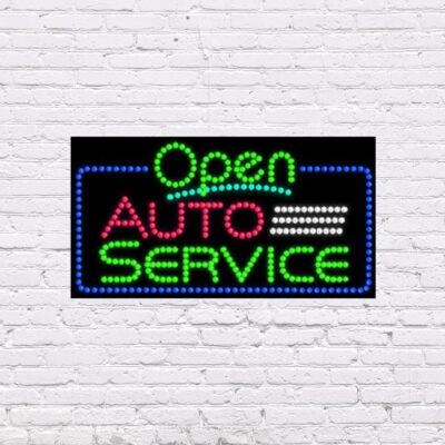 LED Open Auto Service | Light-up Sign | 31''W x 17''H x 2''D