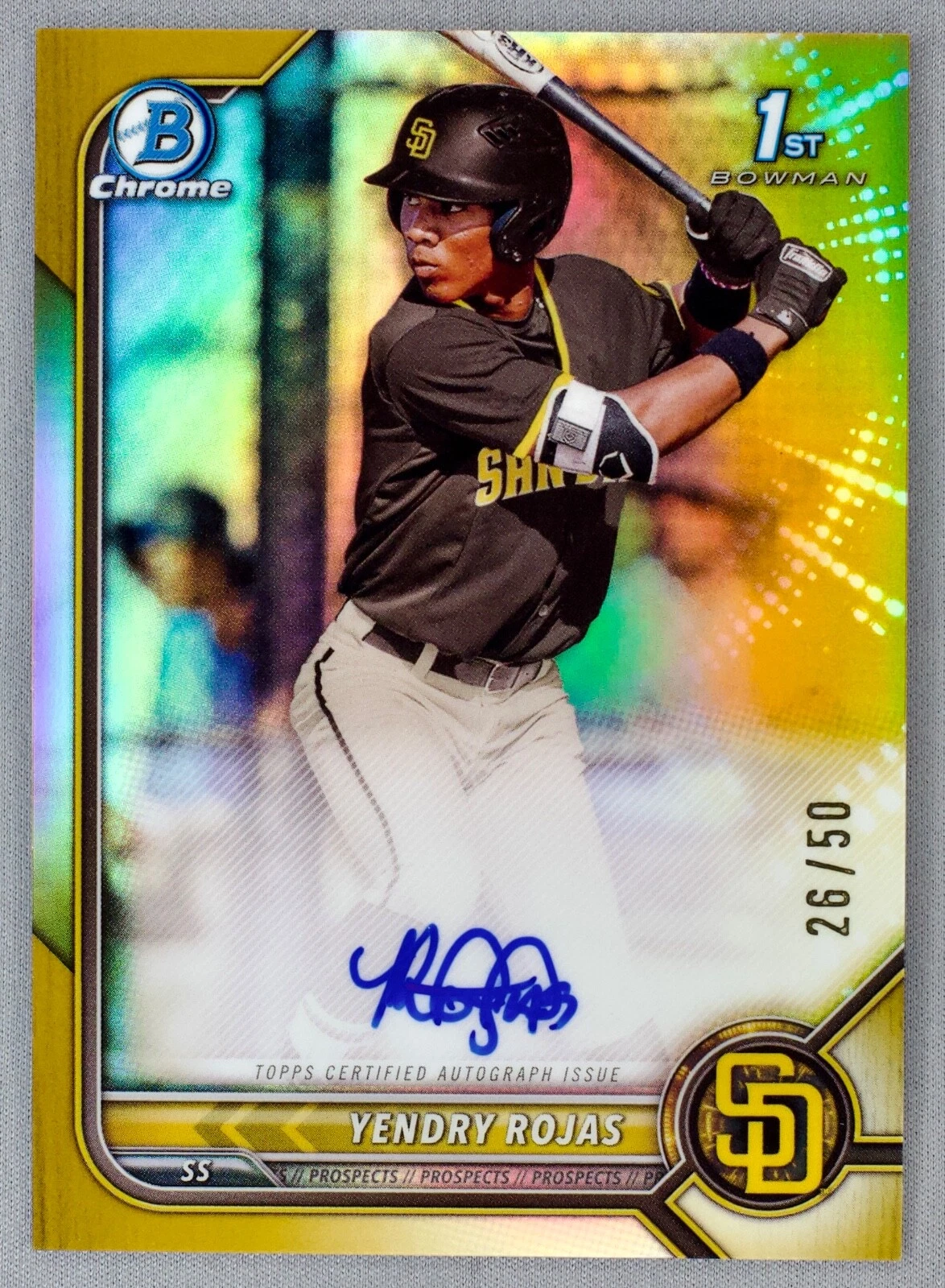 2022 Bowman Chrome 1st Auto Yendry Rojas #CPA-YR Gold Refractor /50 Padres