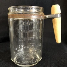 Vintage Hazel Atlas large Nut Chopper Wood Handle Measuring Cup Glass