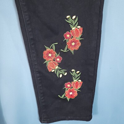 Cato Est 1946 Women's Floral Embroidered Casual Pants Black Size