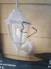 HAMPTON BAY 14.37 in. White Dusk to Dawn Decorative Outdoor Wall Lantern Sconce