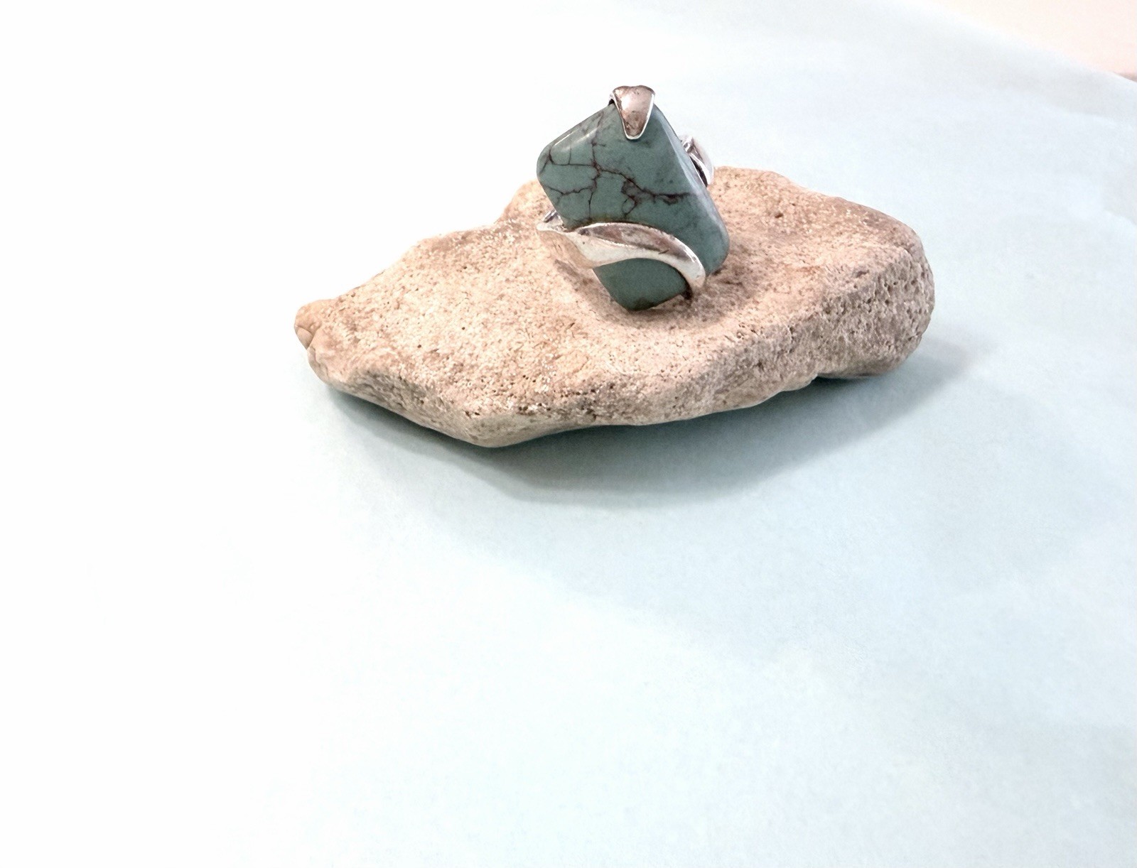 Thai Large Rectangle Turquoise Stone Sterling Sil… - image 1