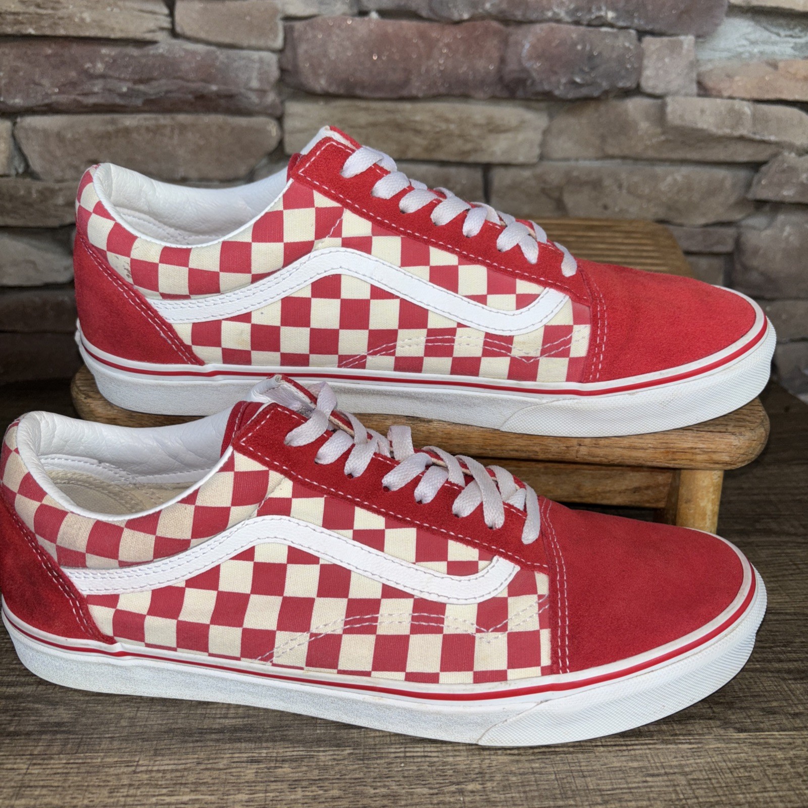 VANS Red and White Checkered Lace Up Retro Sneakers Size Mens 12 Suede Top/Back thumbnail 6