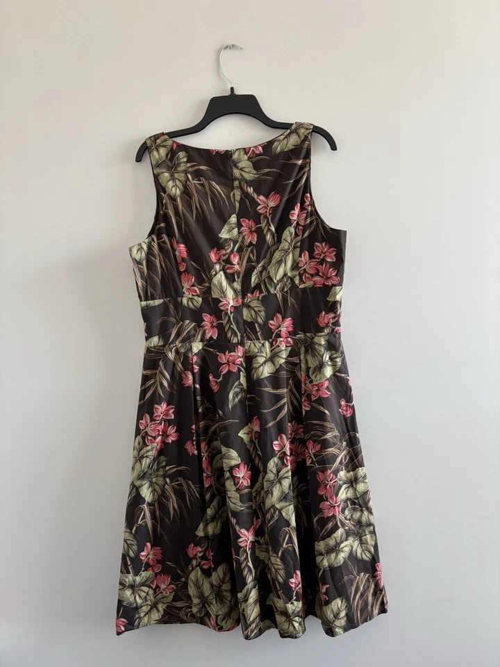 Vestido Jones New York De Colección Marrón Floral Algodón Cuello en V Sin Mangas Rodilla Para Mujer 16 Foto 2 de 4