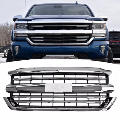 For 2016 2017 2018 Chevy Silverado 1500 Front Bumper Grille Grill Chrome Black