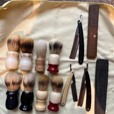 8 Vintage Shaving Brushes Ever-Ready & Unbranded & 3 Shaving Razors (Damaged)