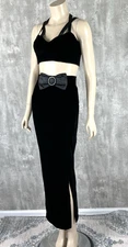 Vintage 90s Gunne Sax Y2K Black Velvet 2pc Dress Bustier Skirt Sexy XS/S Prom