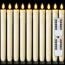 12 Pcs Real Wax Flameless Taper Candles with Remote Timer and Dimmer, Battery Op