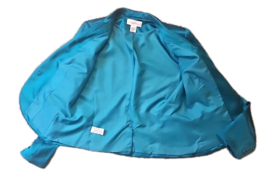 复古 Calvin Klein 女式丝绸西装外套 14 码单扣带肩垫 — 第 3/4 张图片