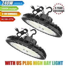 2 PACK 240W 36000lm 5000K High Bay Led Lights (1000W MH/HPS Equiv.) with US Plug