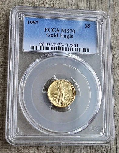 1987 $5 Gold Eagle 1/10 Oz PCGS MS 70 KEY Date Coin