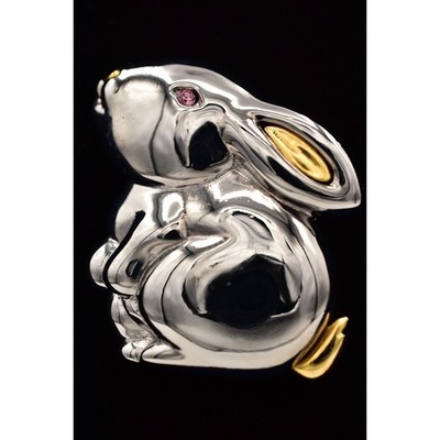 Liz Claiborne Vintage Rabbit Bunny Pin Brooch Silver Gold Easter Signed 90s BinB