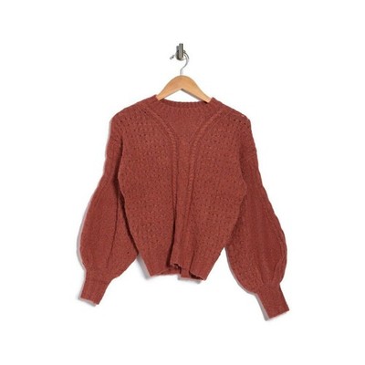 Love, Fire Women's Cable Knit Balloon Sleeve Sweater In Marsala XLarge MSRP $35