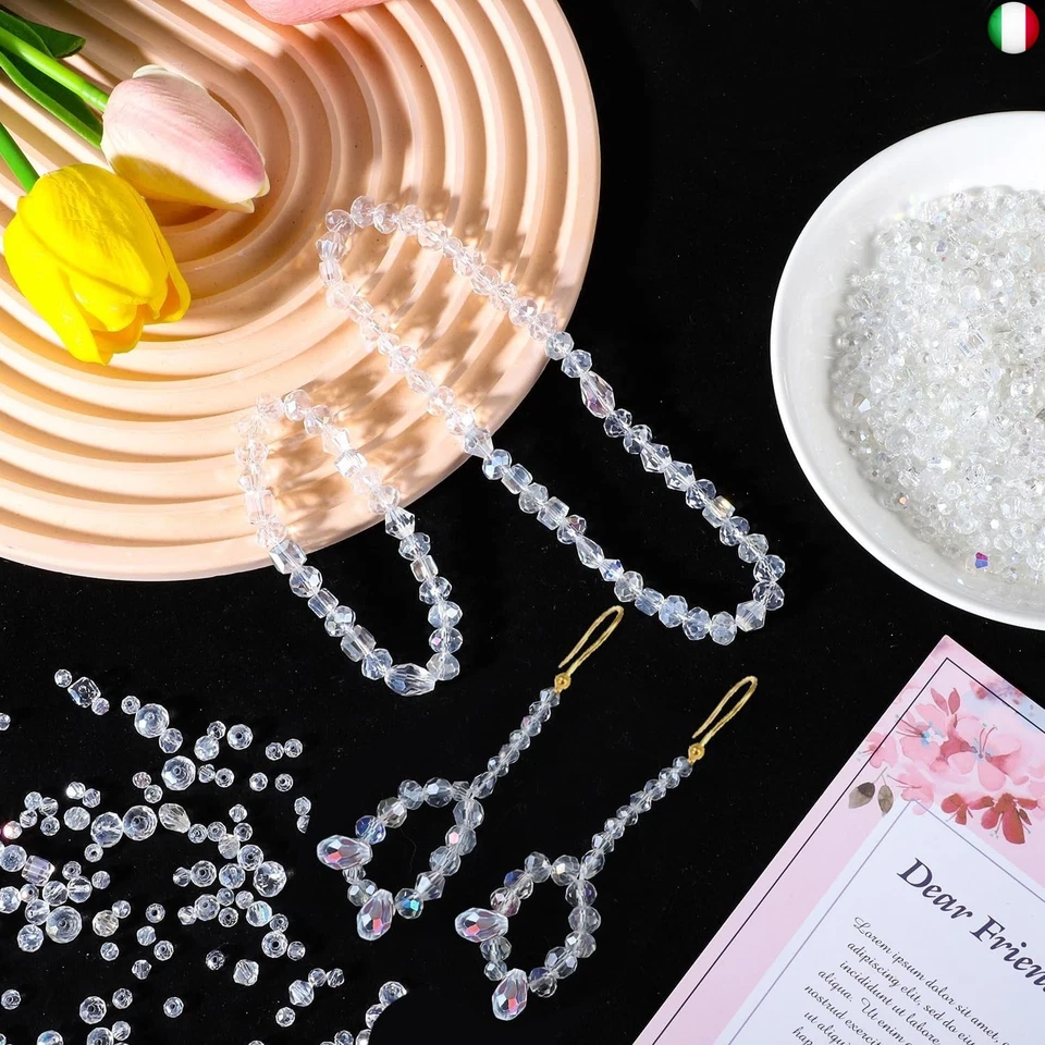 1100 Pezzi Perline di Vetro, 4/6/8mm Perline Cristallo Perline Sfaccettate - Immagine 3 di 4