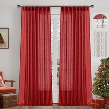 Red Linen Curtains 84 Inch Length 2 Panels for Bedroom Living Room, Pinch Ple...
