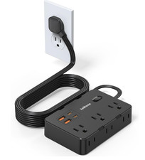 Flat Plug Power Strip Surge Protector, 5Ft Ultra Thin Extension Cord with 4 USB