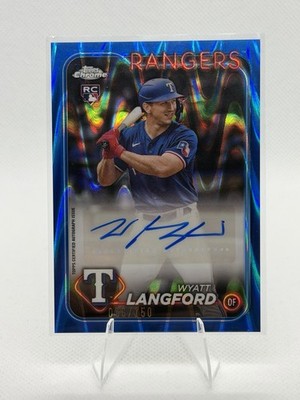 2024 Topps Chrome Wyatt Langford Blue Ray Wave RC Auto Refractor /150 Rangers