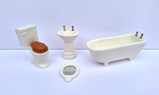 4 Piece Doll House Porcelain Bathroom Set Sink Toilet Bathtub Mirror 1:12 Scale