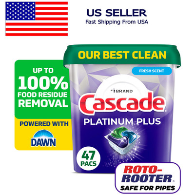 Cascade Platinum Plus Dishwasher Pods Dishwasher Detergent Soap Tabs Fresh 47ct
