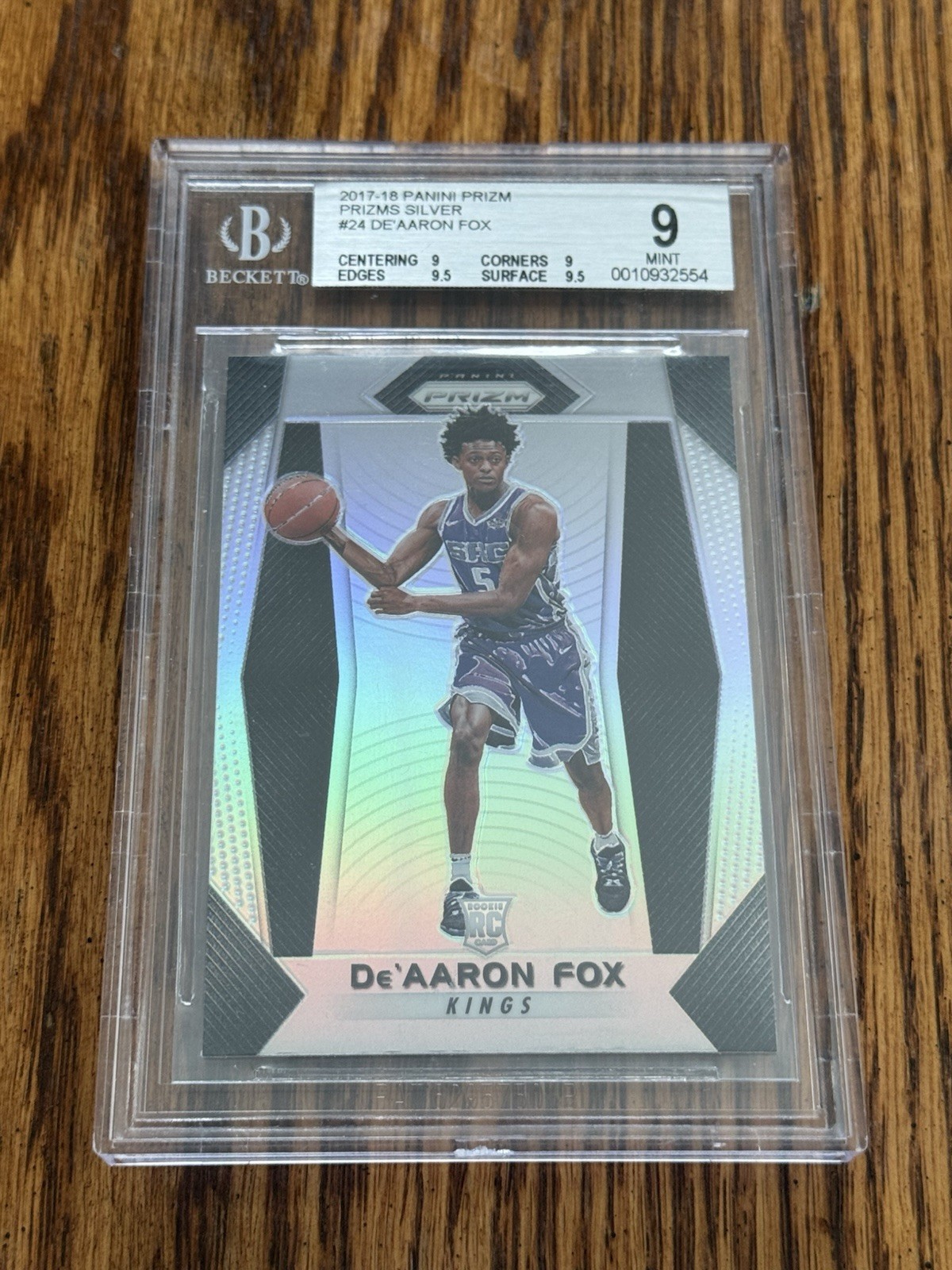 2017-18 Prizm De’Aaron Fox Silver BGS 9 Mint RC #24 Rookie