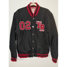 True Religion Black Red Tiger Graphic Bomber Varsity Jacket Men's Size Large