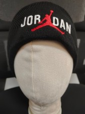Jordan Black Adult Stretch Knit Beanie with White Letters and Red Head Logo