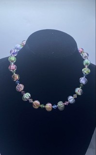 Sterling Silver 925 Multicolored Venetian Style Lampwork Art Glass Necklace 18"